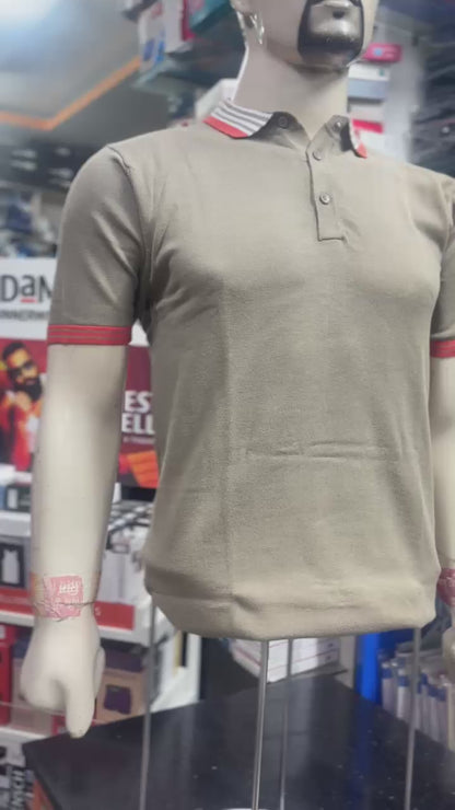 Men's Textured Polo with Striped Trim