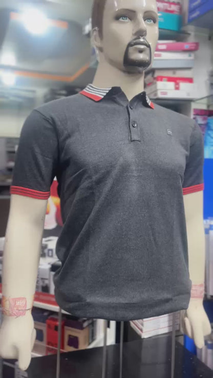 Men's Textured Polo with Striped Trim