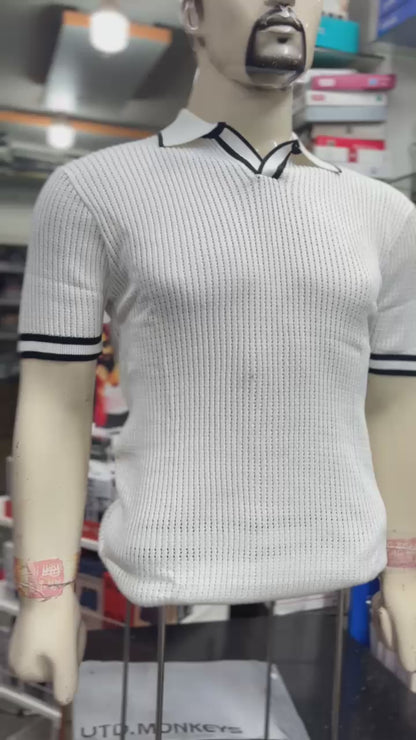 Men's V-Neck Ribbed Polo