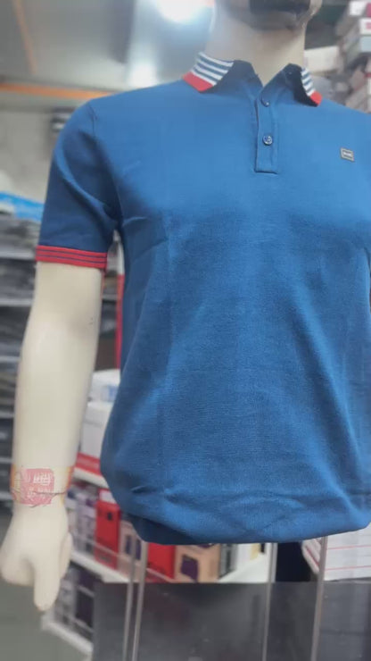 Men's Textured Polo with Striped Trim